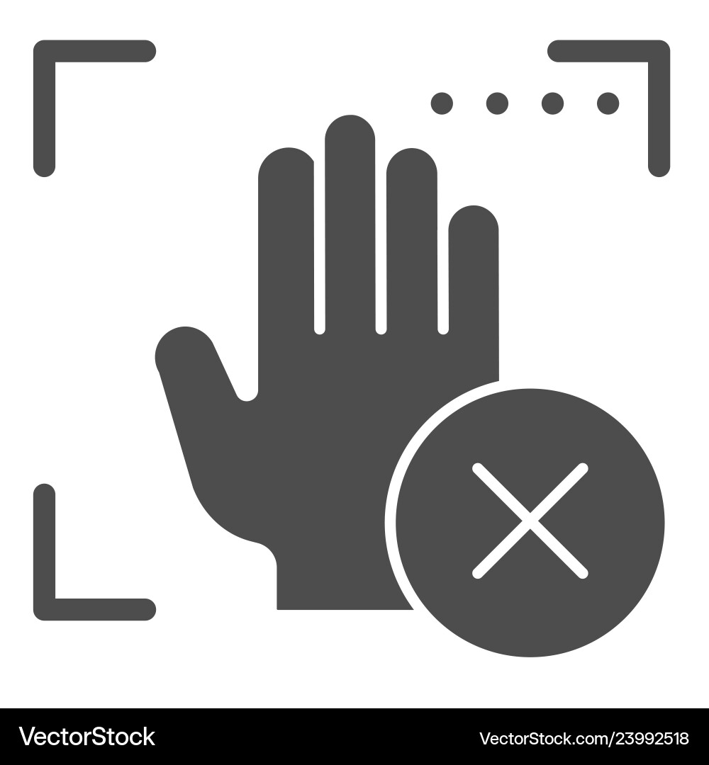 Palm recognition error solid icon palmprint Palm recognition error solid icon palmprint vector image