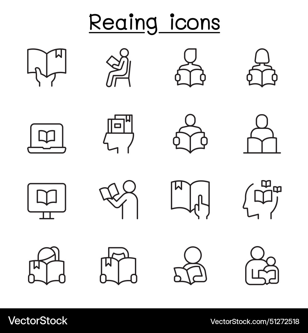 Reading icon set in thin line style vector image