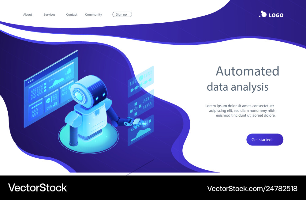 Robot Data Analysis Landing Page vector image