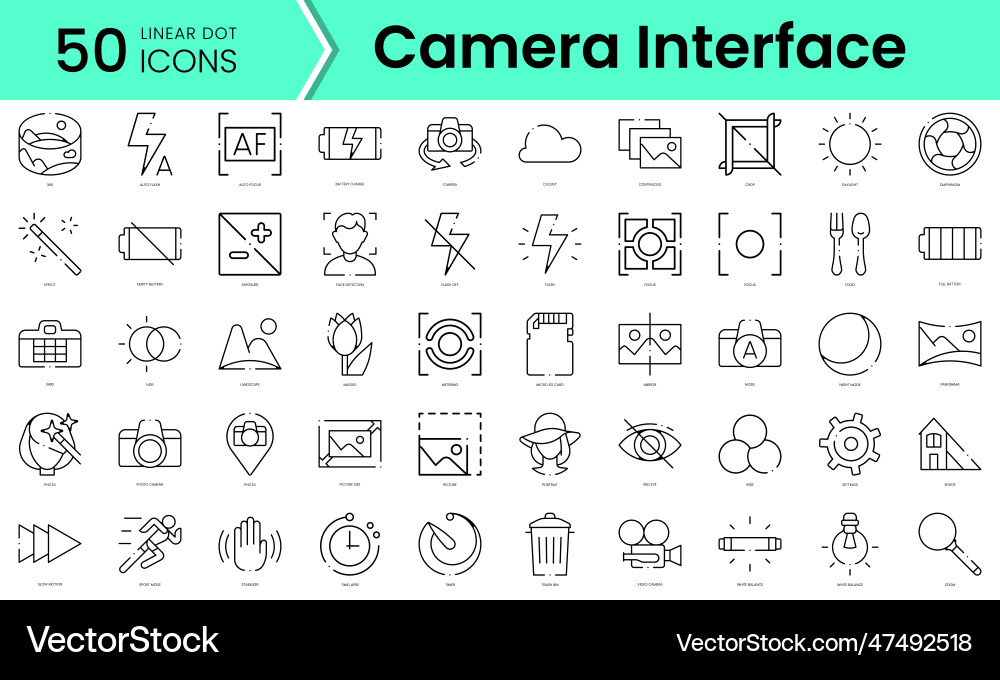 Set of camera interface icons line art style Set of camera interface icons line art style vector image