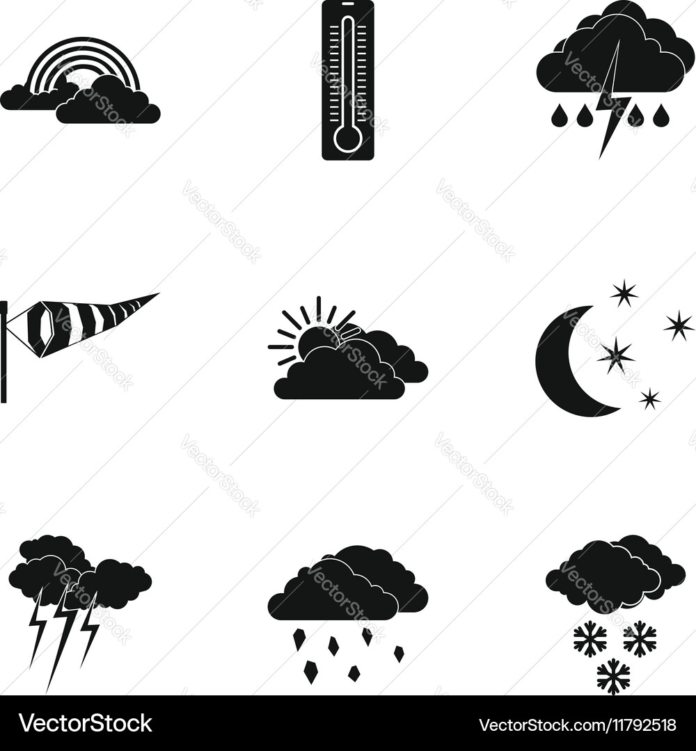 Type of weather icons set simple style Vector Image