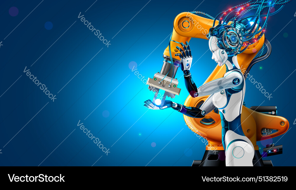 AI Robot in Factory Setting vector image