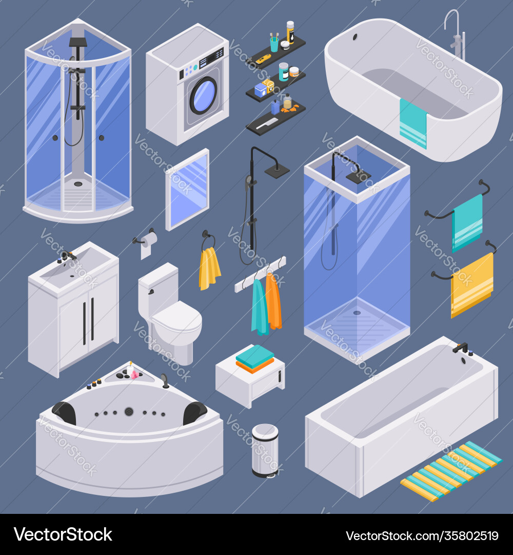 Bathroom isometric set background Royalty Free Vector Image