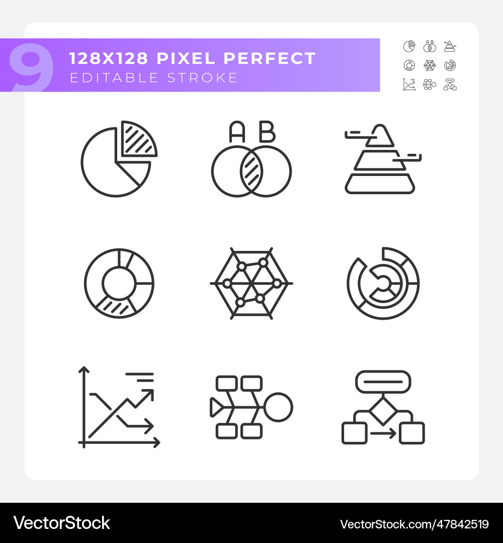 Chart and diagram linear icons set Chart and diagram linear icons set vector image