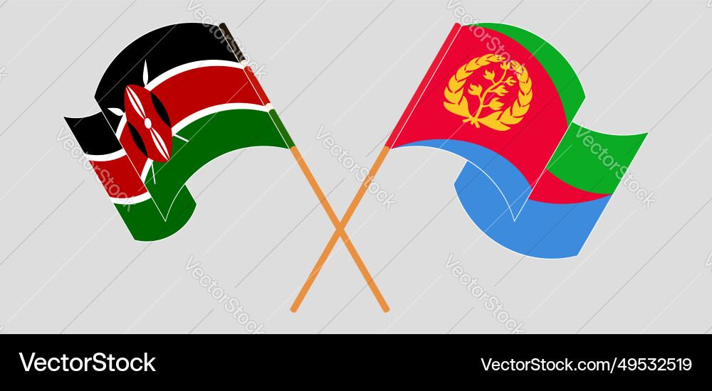 Crossed and waving flags of kenya eritrea Crossed and waving flags of kenya eritrea Vector Image