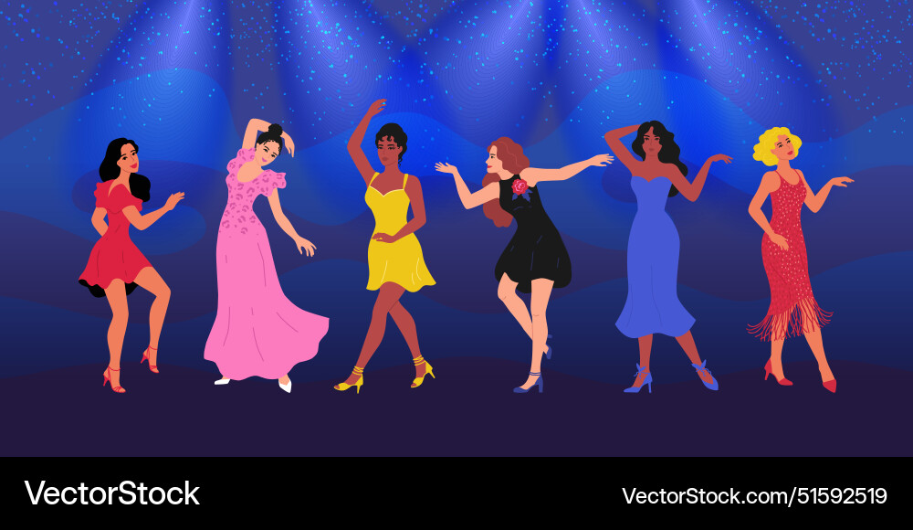 Dancing women girls at music party disco Dancing women girls at music party disco vector image