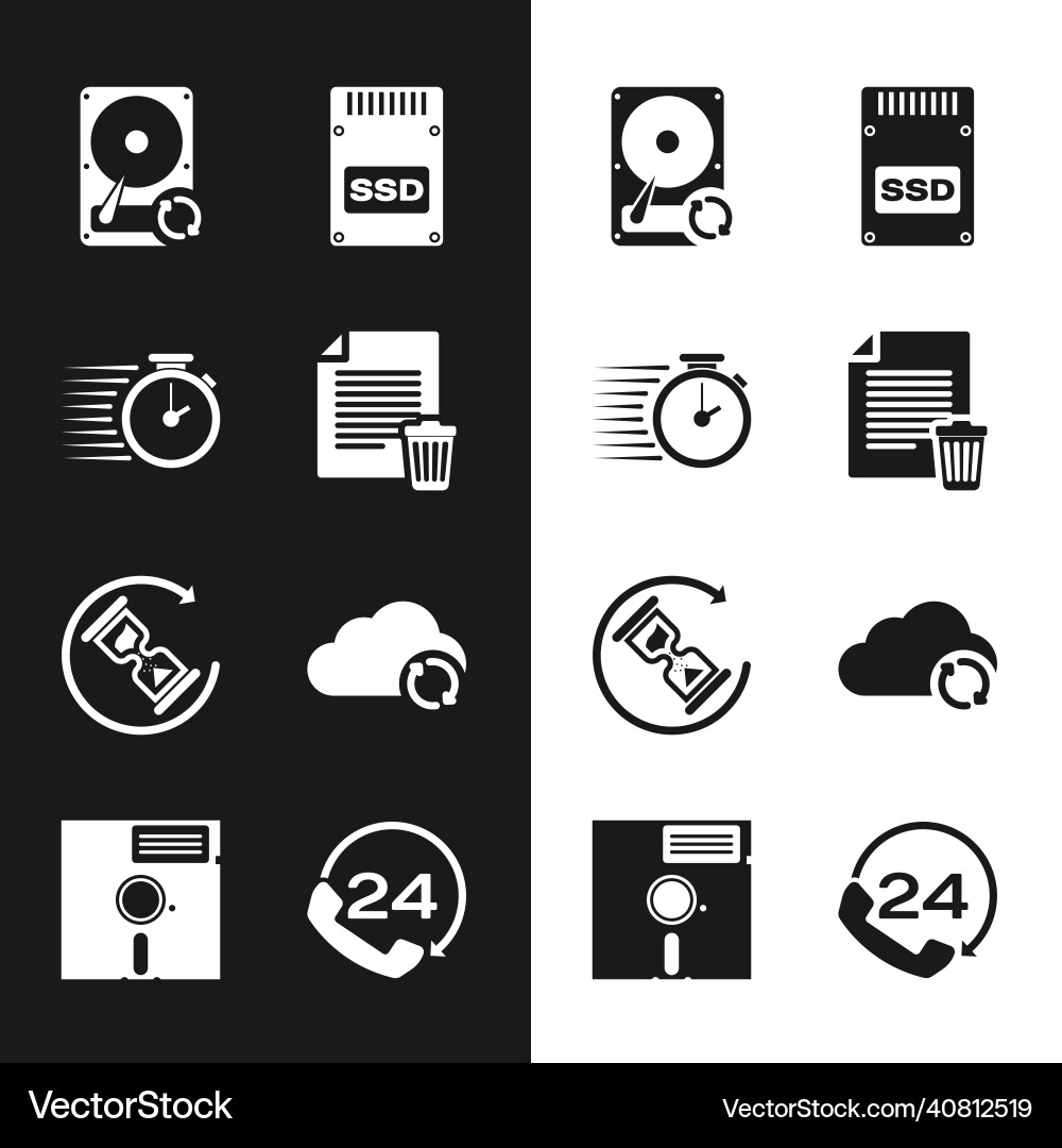 Set delete file document stopwatch hard disk Vector Image