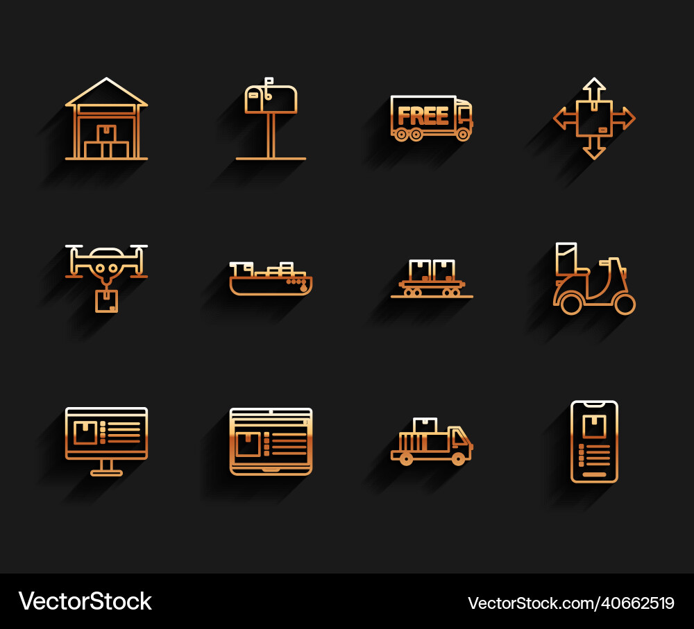 Set line computer monitor with app delivery Vector Image