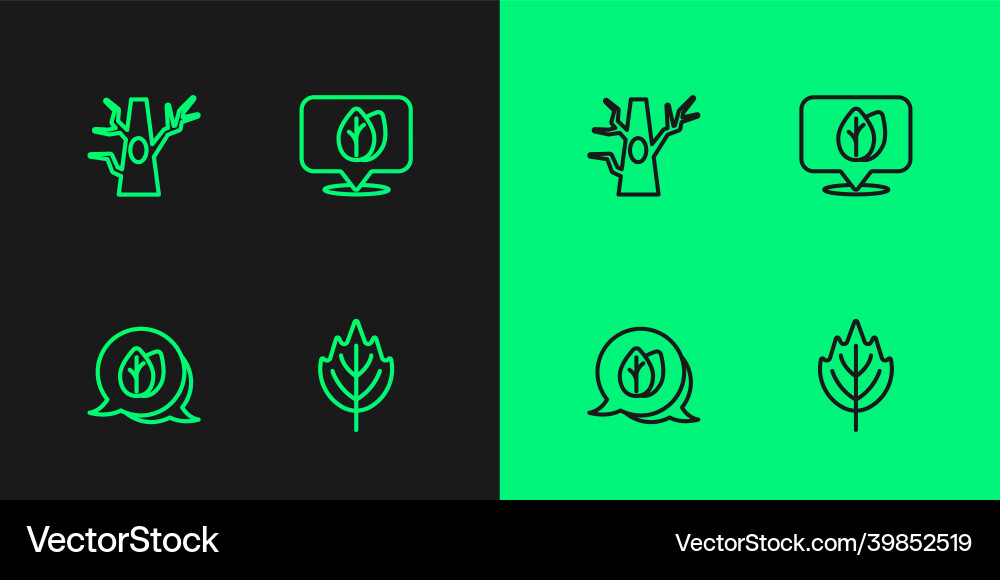 Set line leaf bare tree and location Set line leaf bare tree and location Vector Image