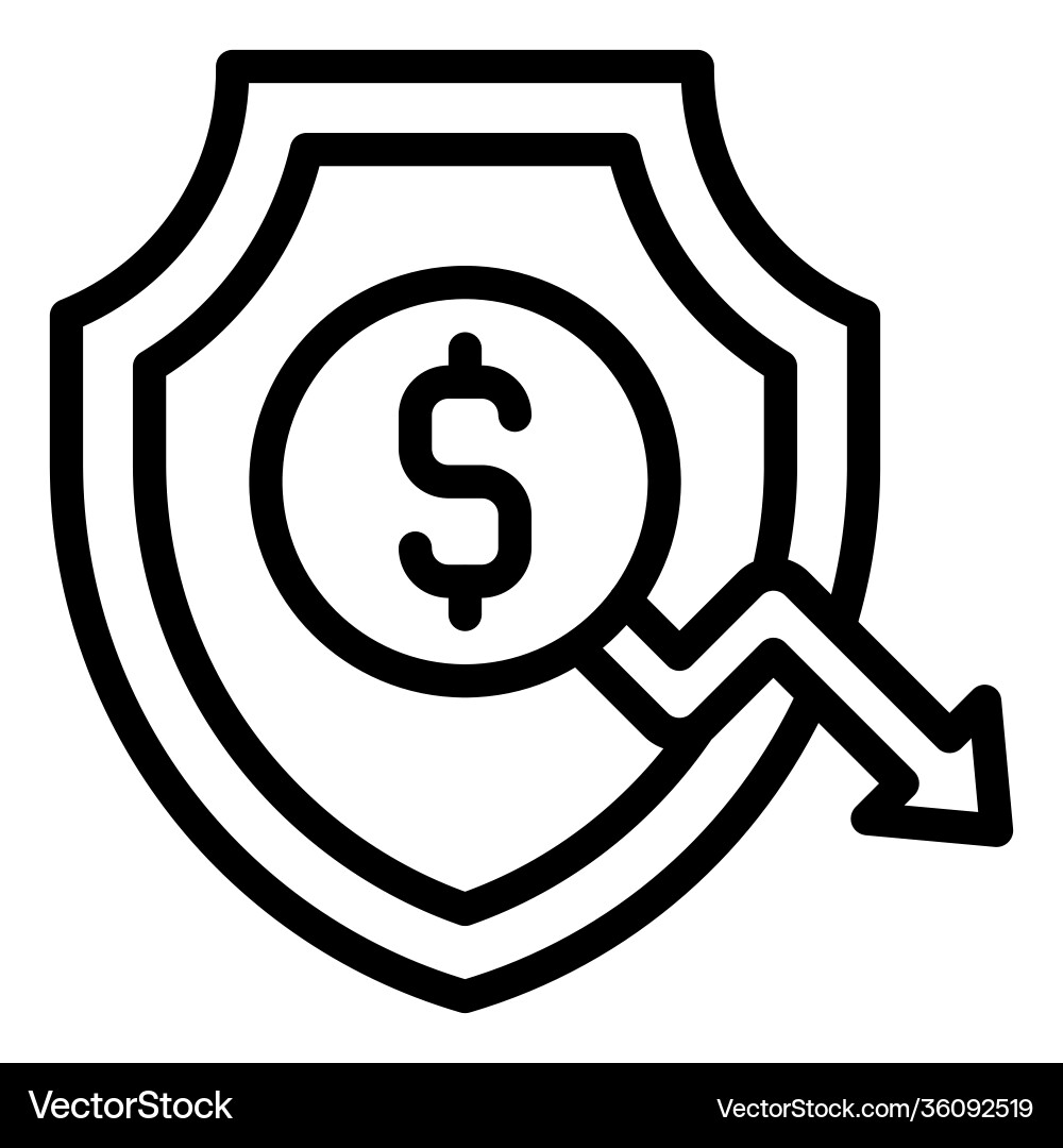 Shield with coin and decrease arrow icon vector image