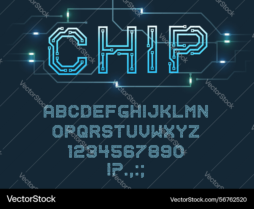 Chip type font alphabet letters and digits Chip type font alphabet letters and digits vector image