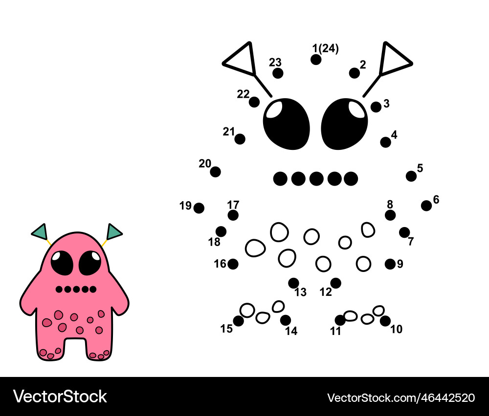 Connect the dots and draw a cute alien character Connect the dots and draw a cute alien character vector image