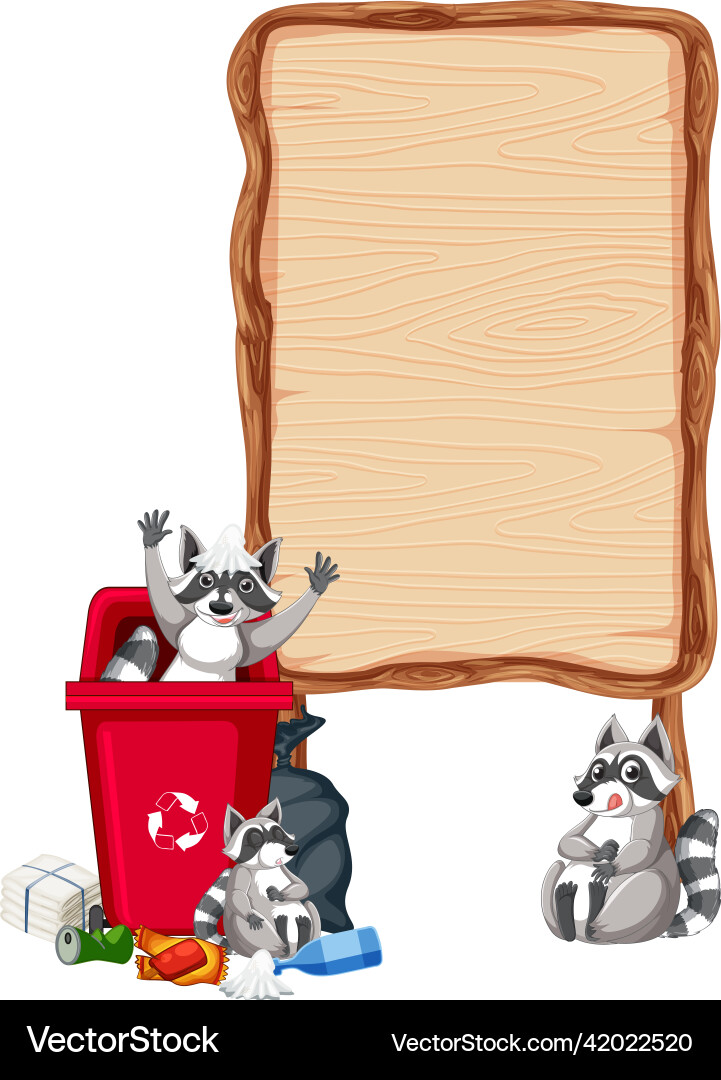 Raccoon with wooden sign banner Raccoon with wooden sign banner vector image