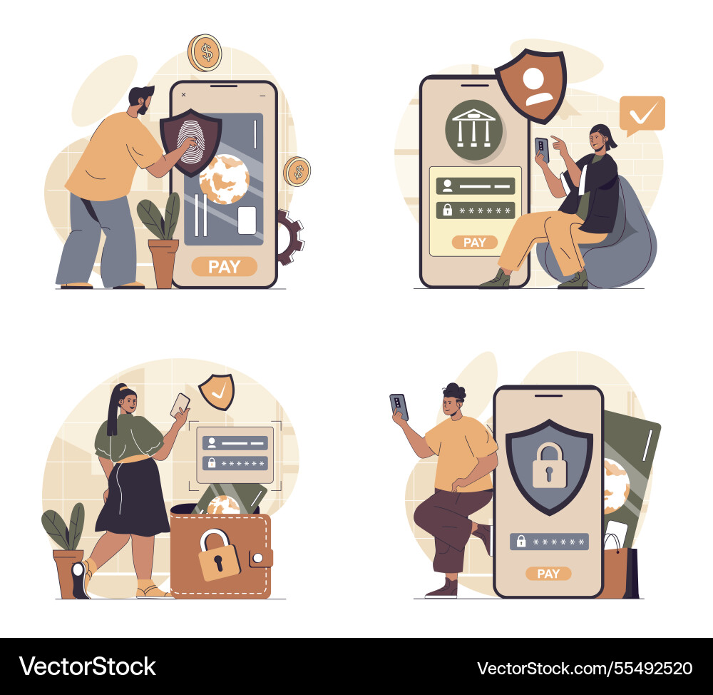 Secure payment concept scenes set in flat web Vector Image