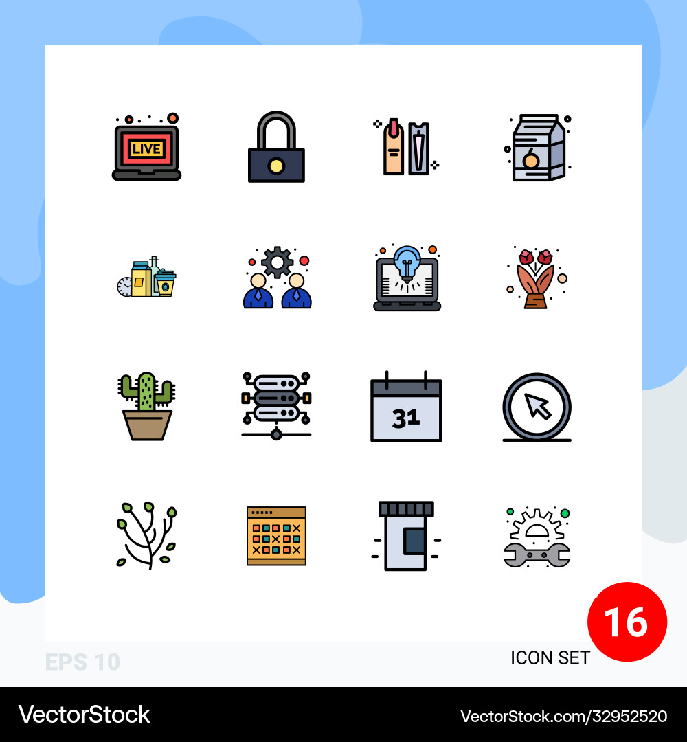 Set 16 flat color filled lines on grid Vector Image