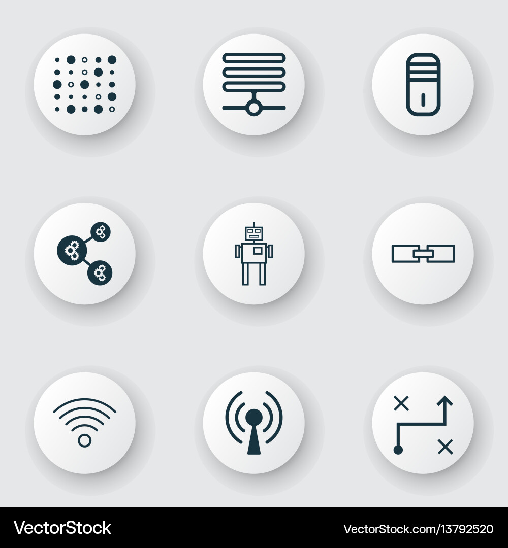 Set of 9 machine learning icons includes wireless Set of 9 machine learning icons includes wireless vector image