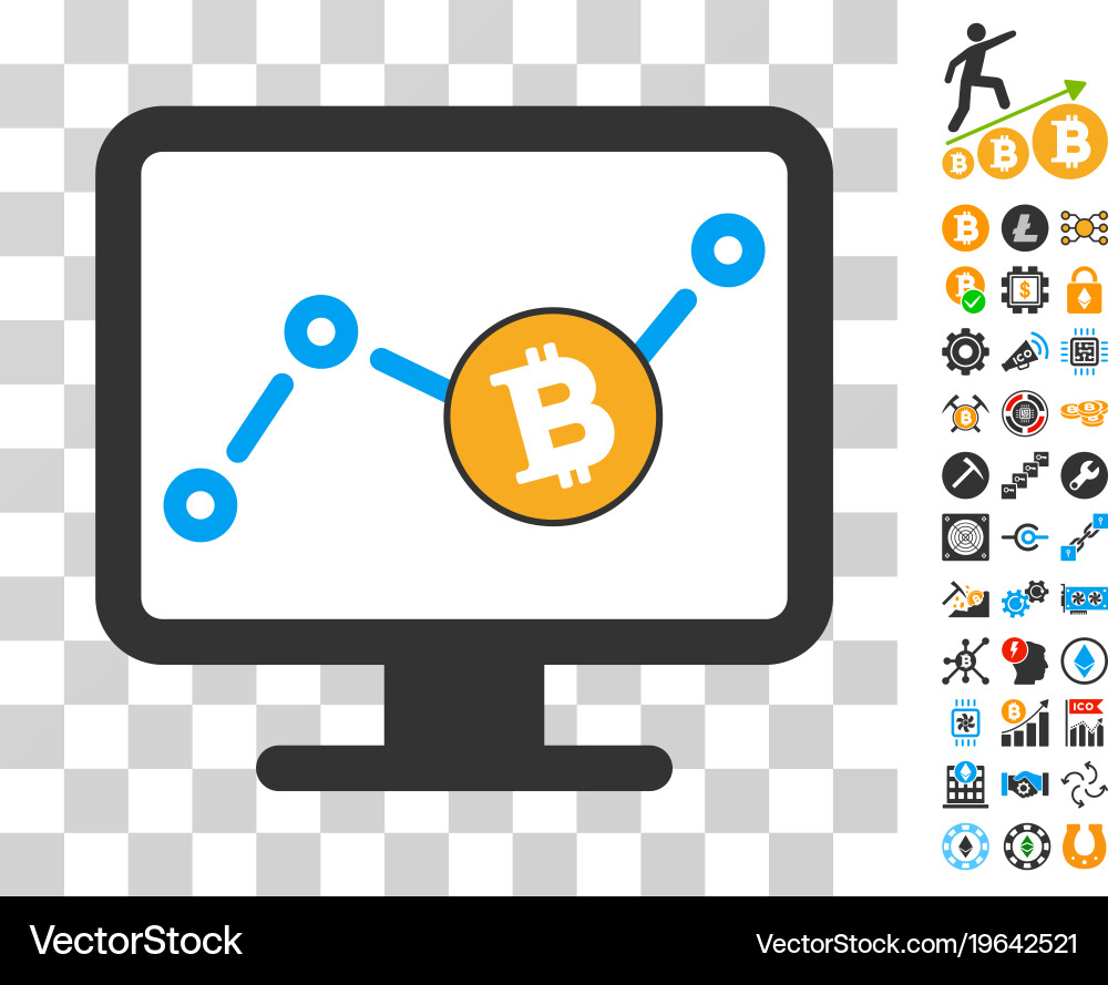 Bitcoin chart monitoring icon with bonus Vector Image