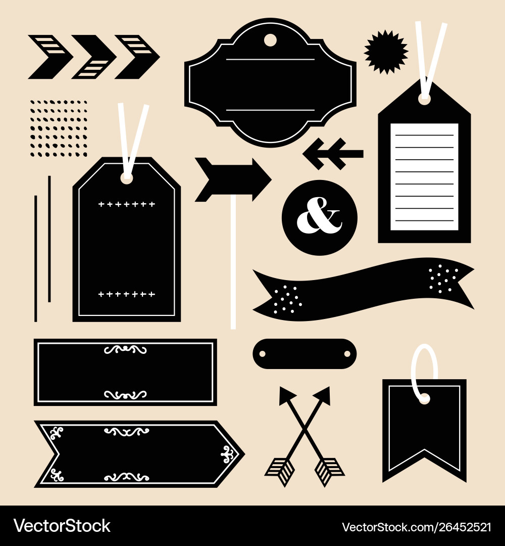 Black empty and blank tags labels emblems set Vector Image