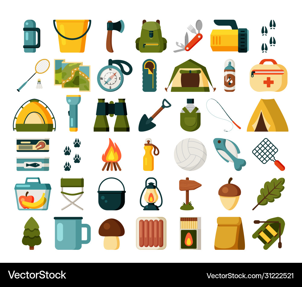 Camping Equipment Set - Outdoor Adventure vector image