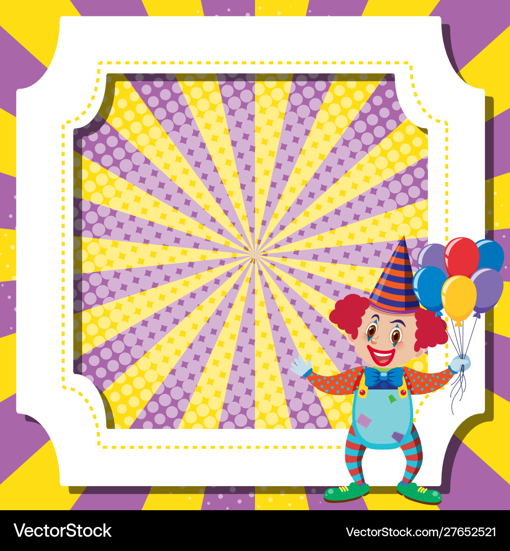 Frame template design with clown and balloons Vector Image