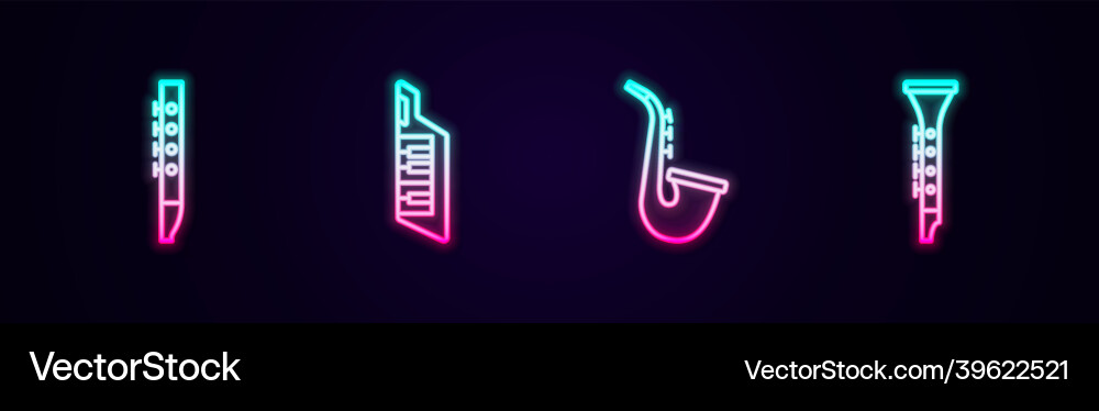Set line flute keytar saxophone and clarinet Vector Image