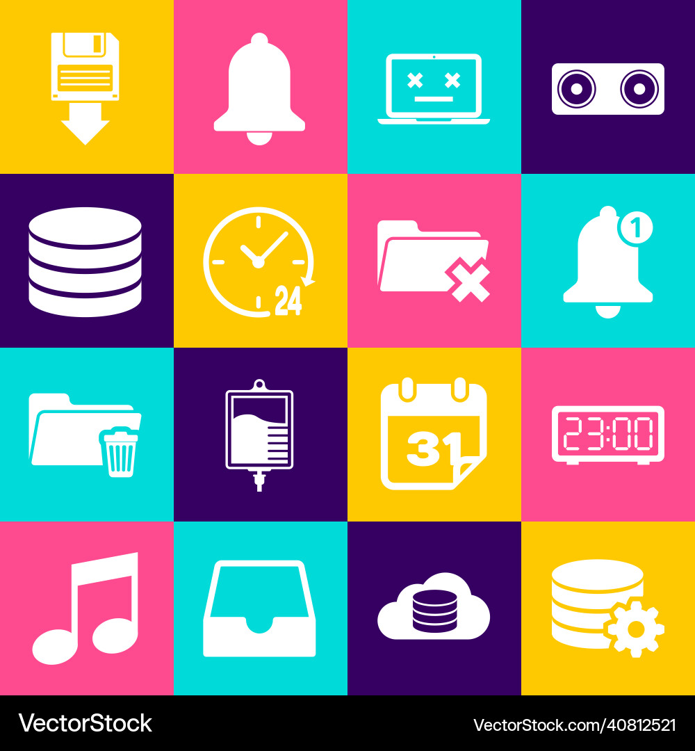 Set setting database server digital alarm clock vector image