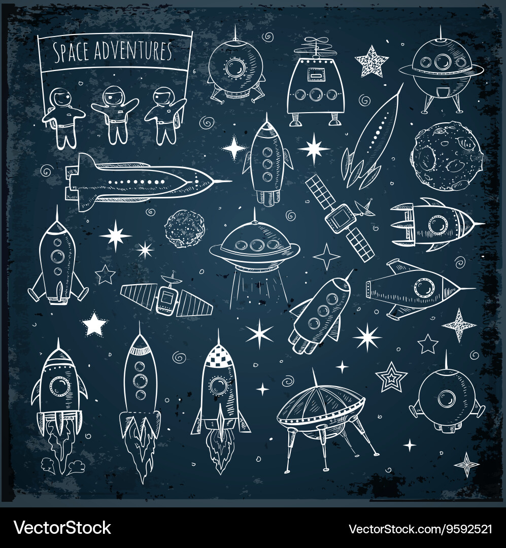 Sketchy Space Objects Collection Vector Image