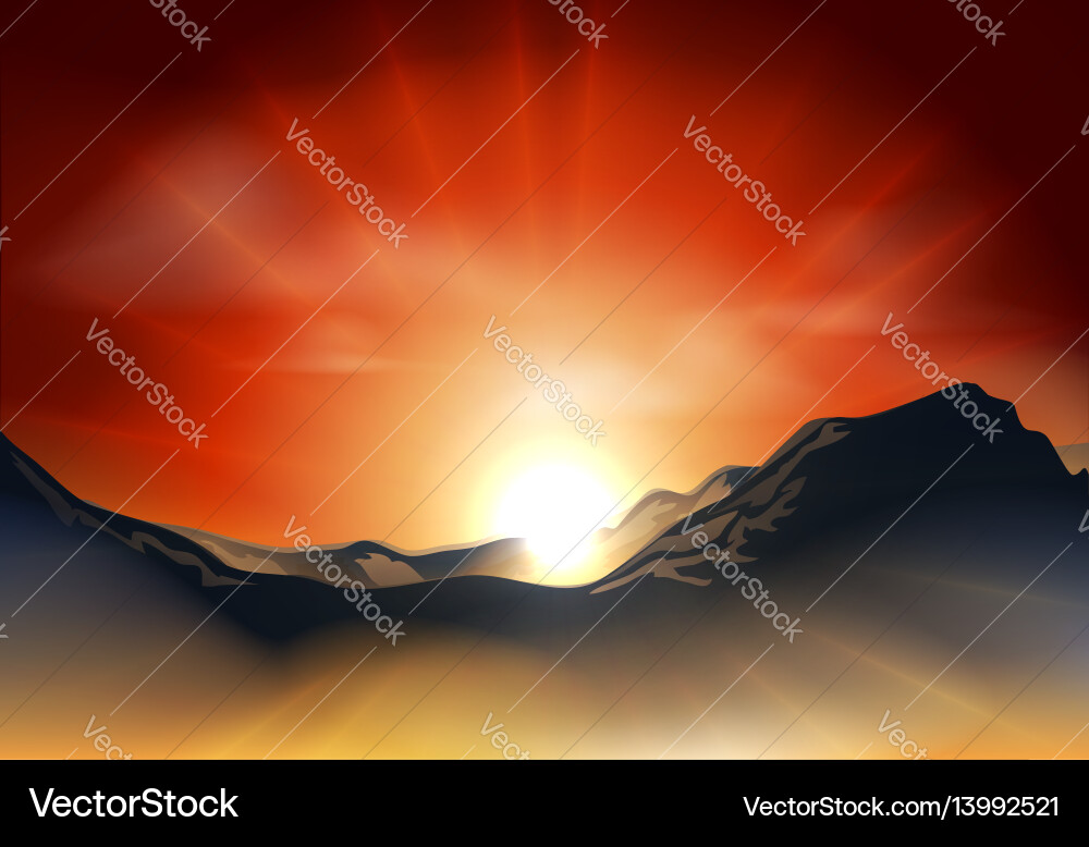 Sunrise or sunset over a mountain range Royalty Free Vector