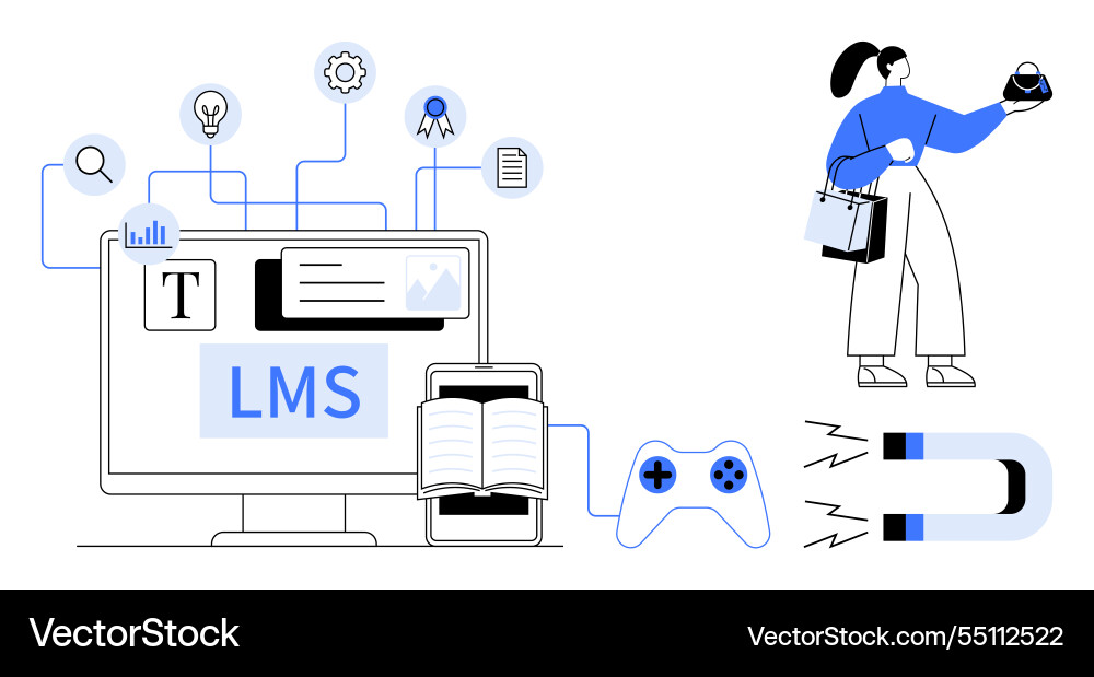 Learning management system on computer screen vector image