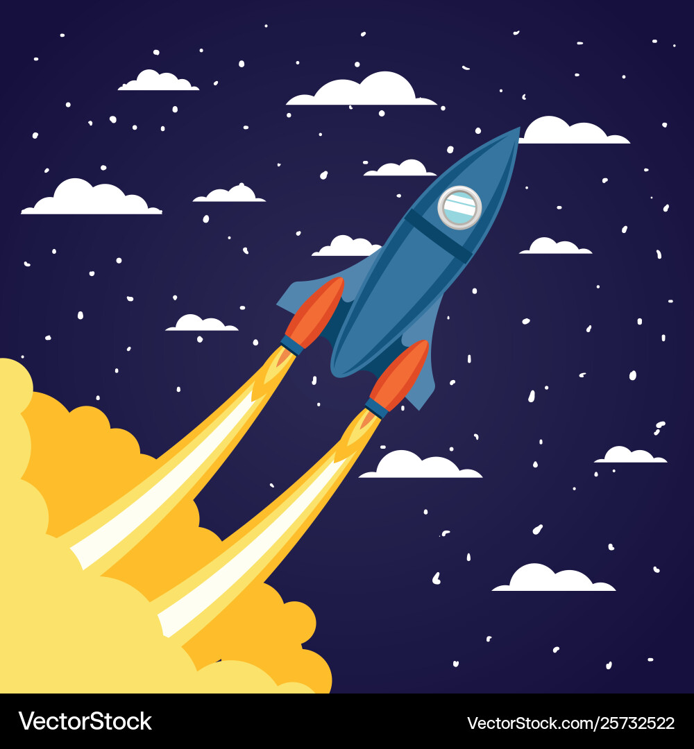 Rocket over clouds and pointed background design vector image