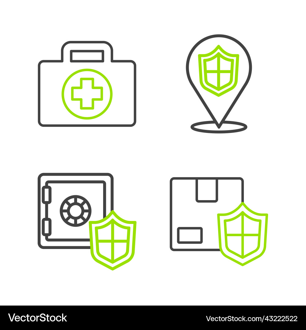 Set line delivery security with shield safe Set line delivery security with shield safe vector image