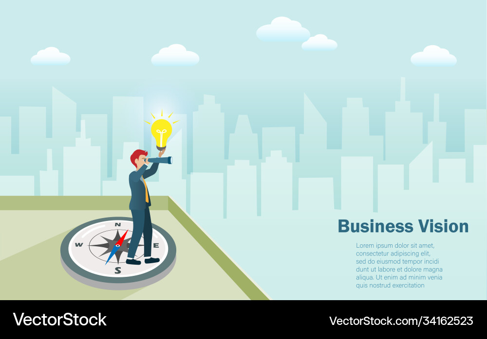 Businessman with compass searching for vision Businessman with compass searching for vision vector image