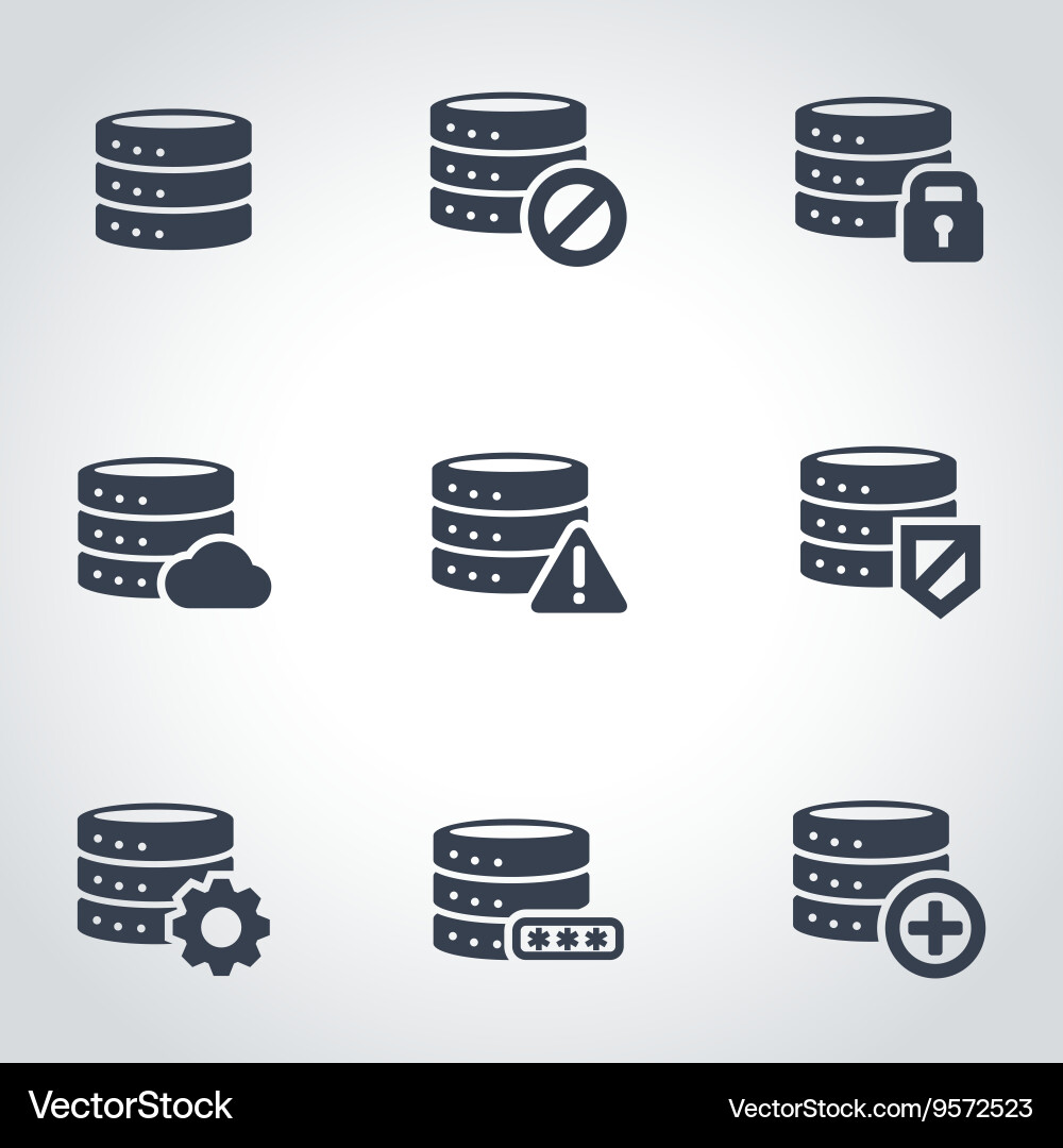 Database Icon Set - Black vector image