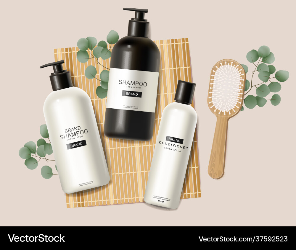 Haarpflegeset Kosmetik realistischen Shampoo Haarpflegeset Kosmetik realistischen Shampoo vektorbild