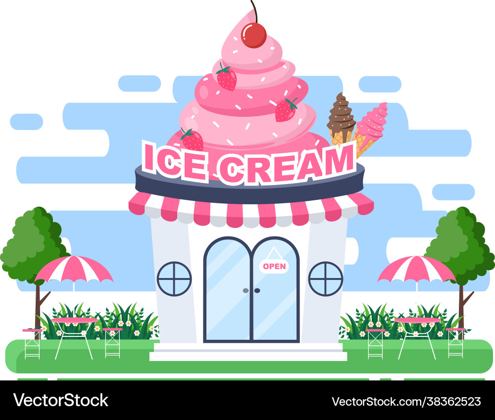 Ice cream shop with open board tree and building Ice cream shop with open board tree and building vector image