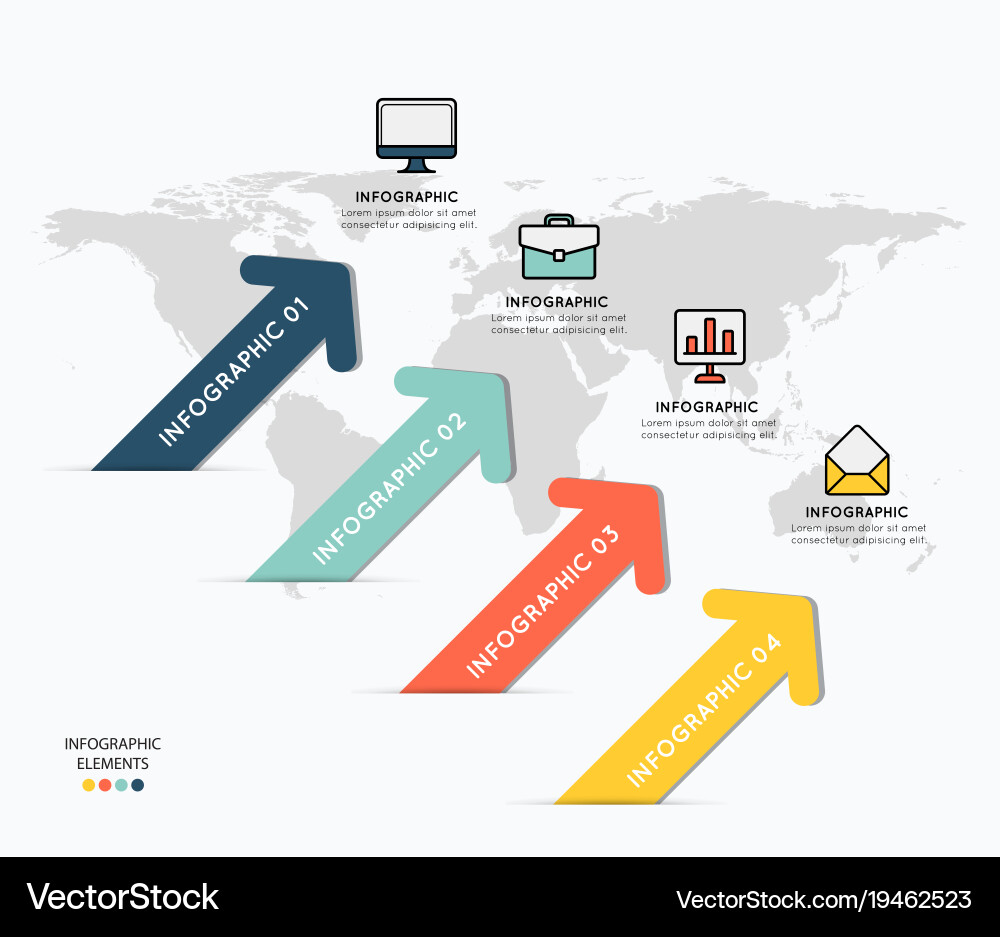 Infographic elements with icons on map background Infographic elements with icons on map background vector image