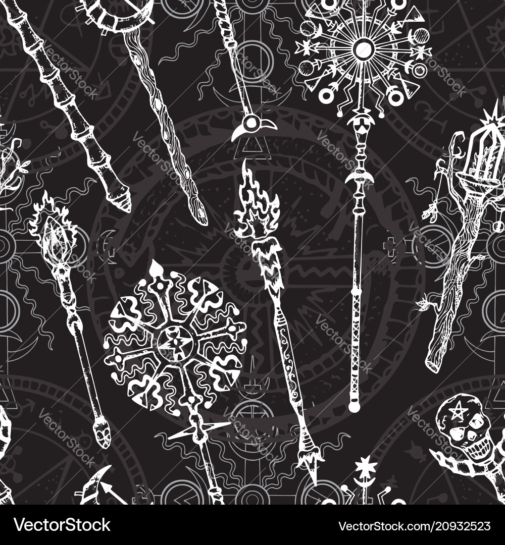Magic Wands & Occult Pattern Vector Image