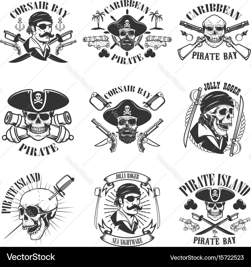 Pirate Skull Emblems - Nautical & Corsair Vector Image