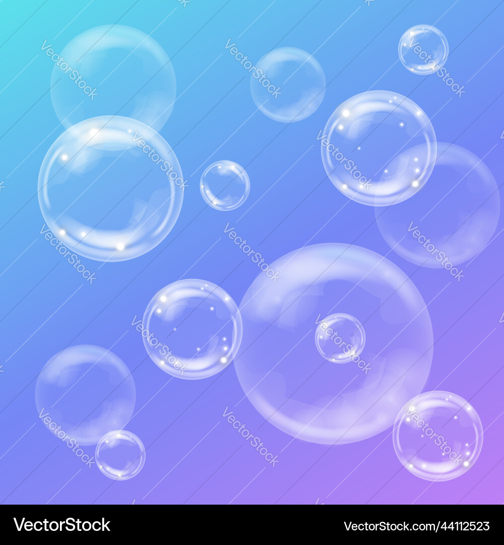 Realistic soap bubbles on colorful background Vector Image
