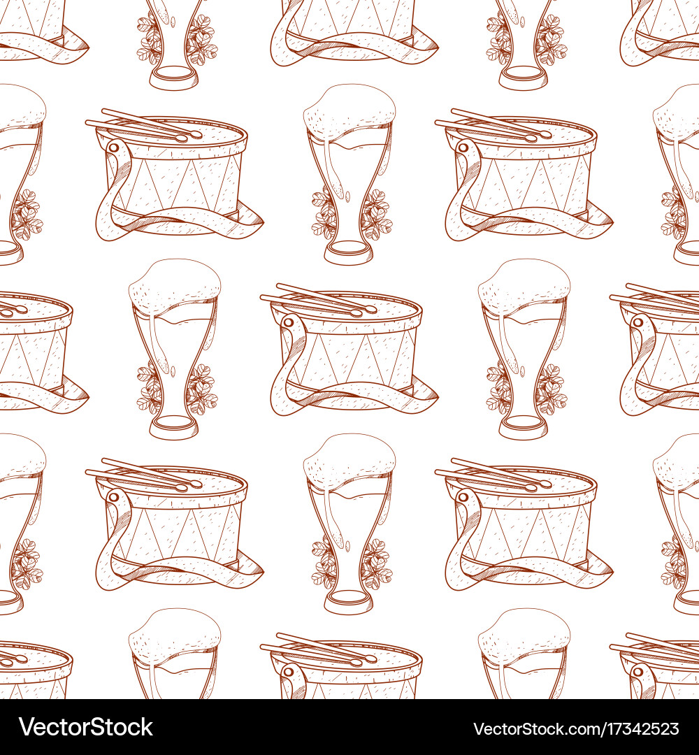 Seamless pattern with drum and frothy beer vector image