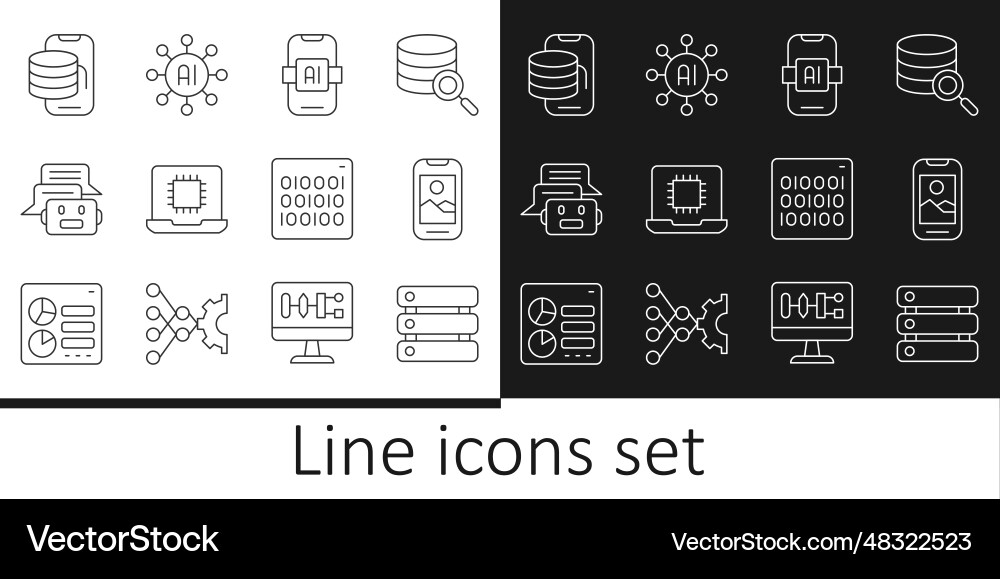 Set line server data mobile phone artificial Set line server data mobile phone artificial vector image