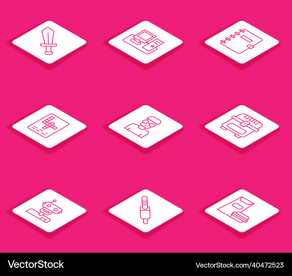 Set line sword for game monitor with keyboard Set line sword for game monitor with keyboard vector image