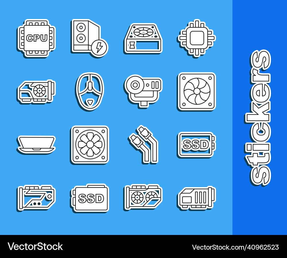 Set line video graphic card ssd computer cooler Vector Image