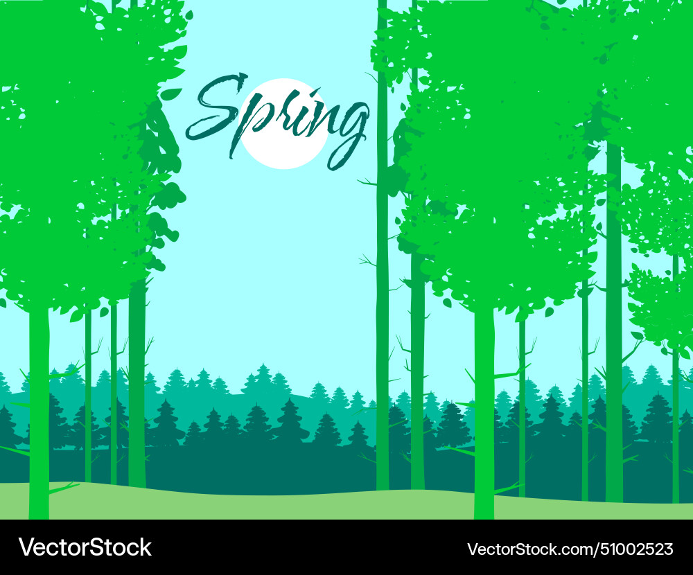 Spring forest landscape green foliage april may Spring forest landscape green foliage april may vector image