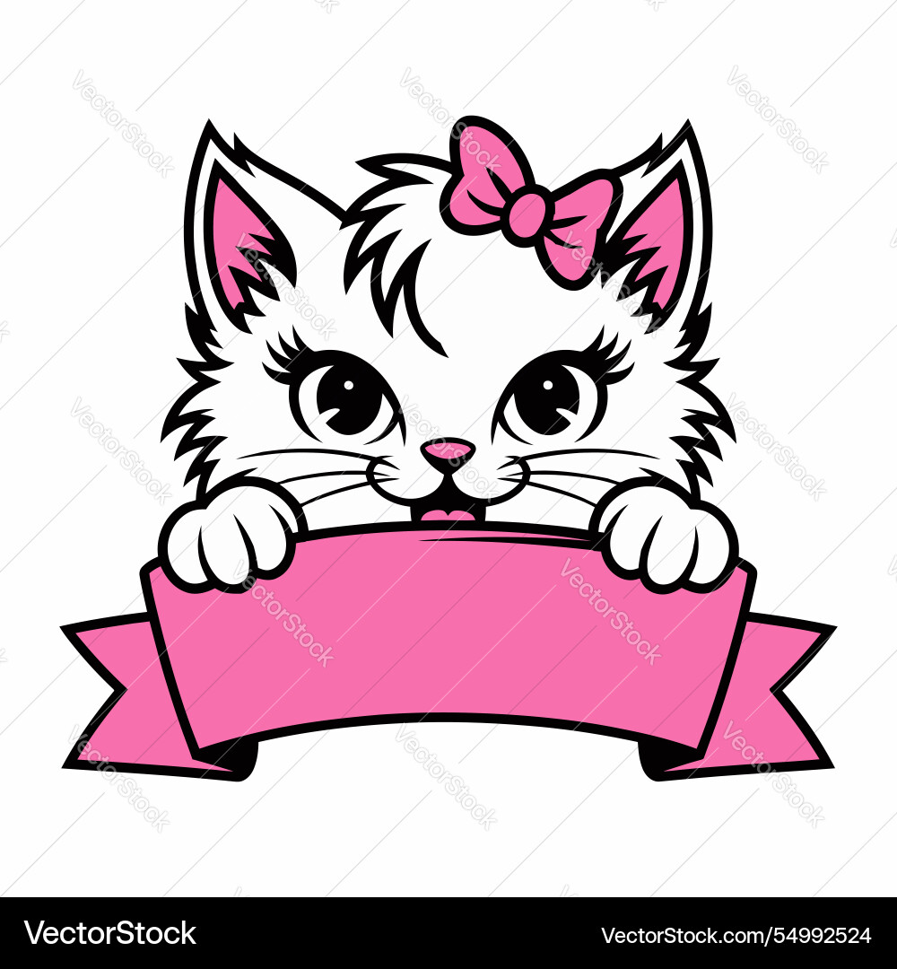 Adorable kitten with pink bow and banner Adorable kitten with pink bow and banner vector image