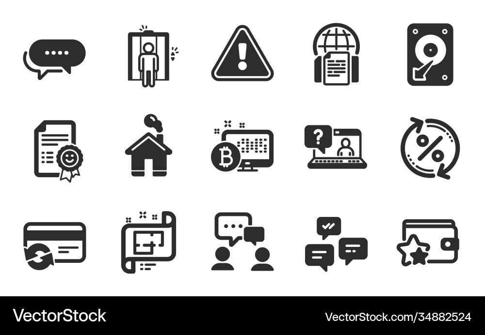Change card elevator and chat messages icons set Change card elevator and chat messages icons set vector image
