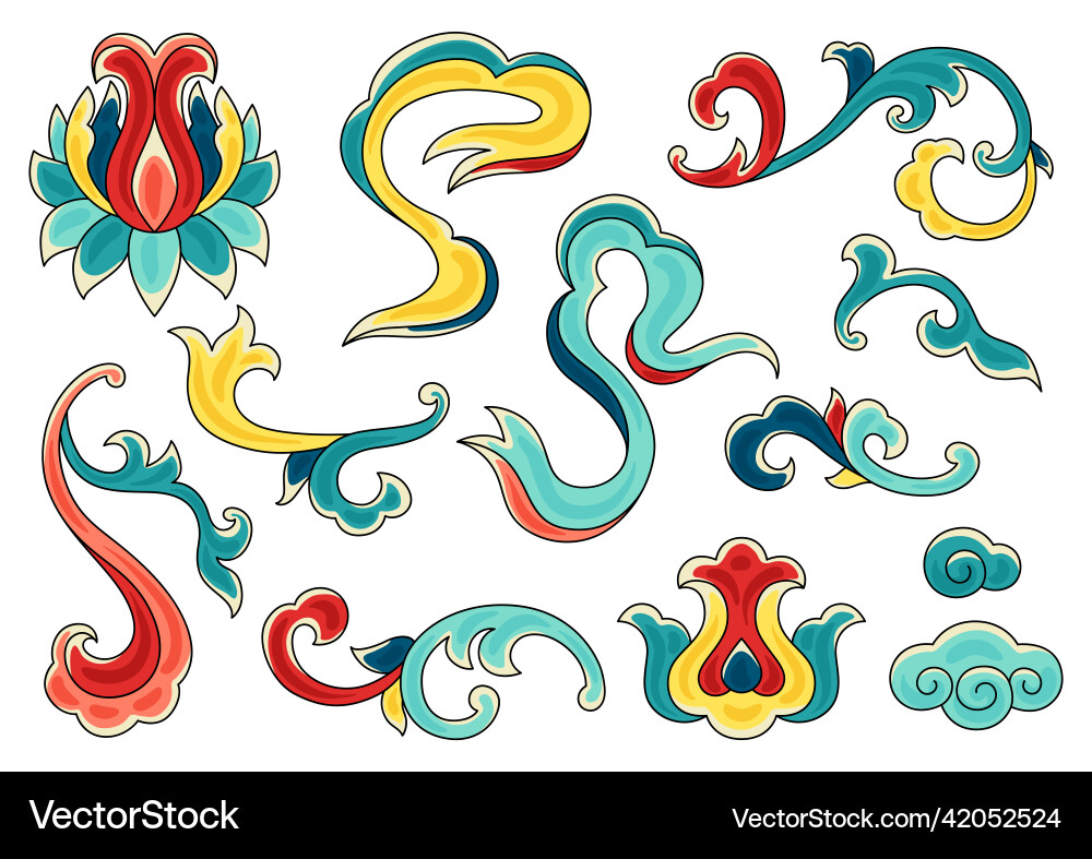 Chinese Ceramic Ornaments - Floral Motif Vector Image