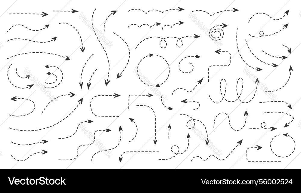 Curved Dotted Arrows - Doodle Set Royalty Free Vector Image