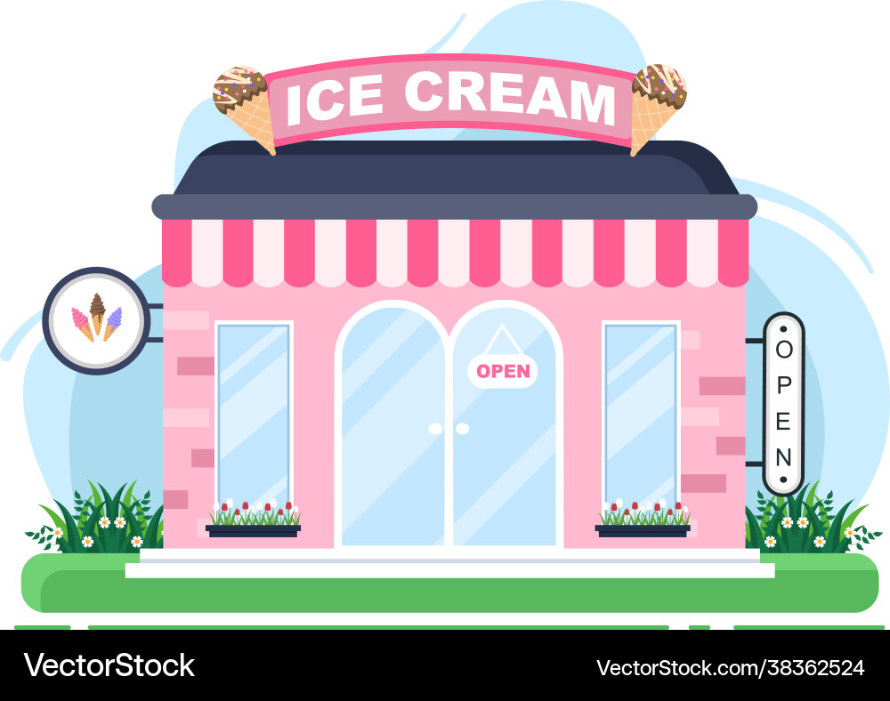 Ice cream shop with open board tree and building Ice cream shop with open board tree and building vector image