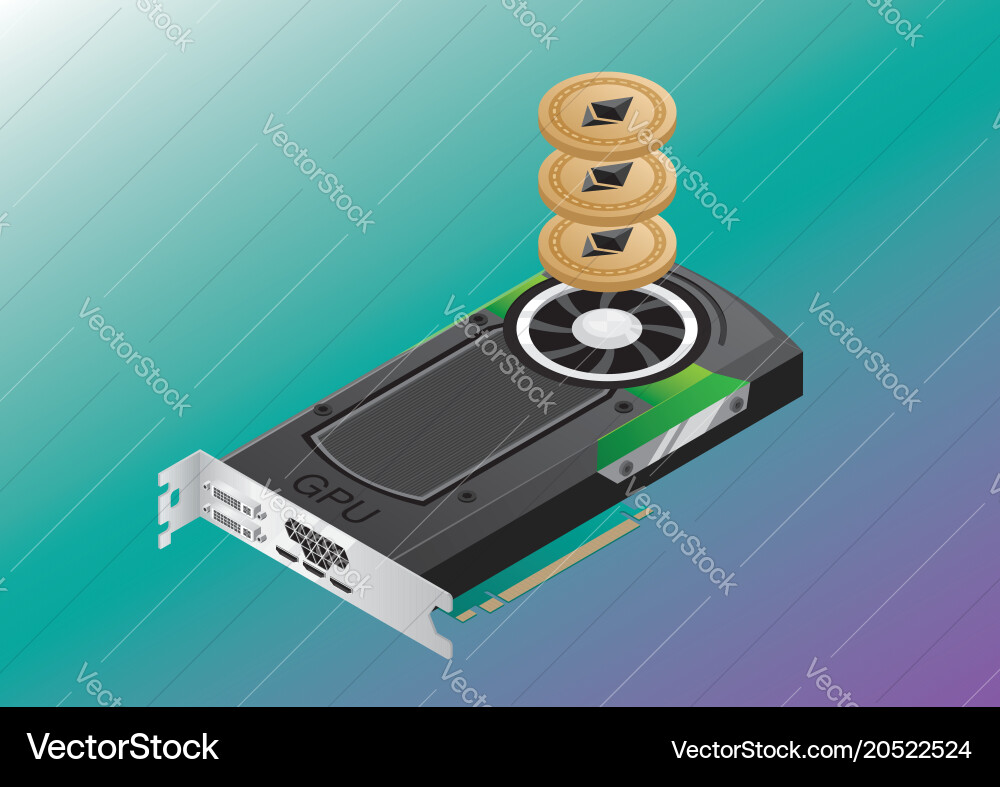 Isometric gpu with ethereum coins vector image